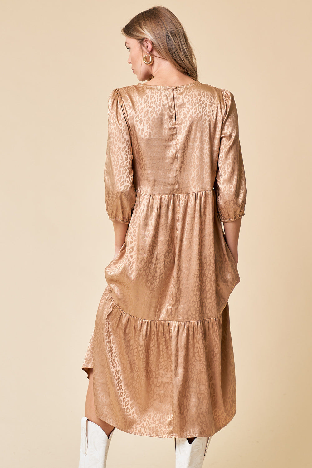 Semi Formal 3/4 Sleeve Tiered Midi Dress