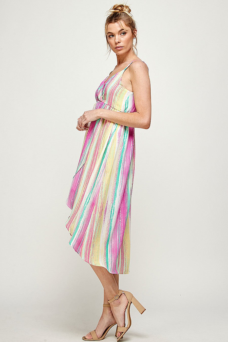 High Low Spaghetti Strap Printed Dress