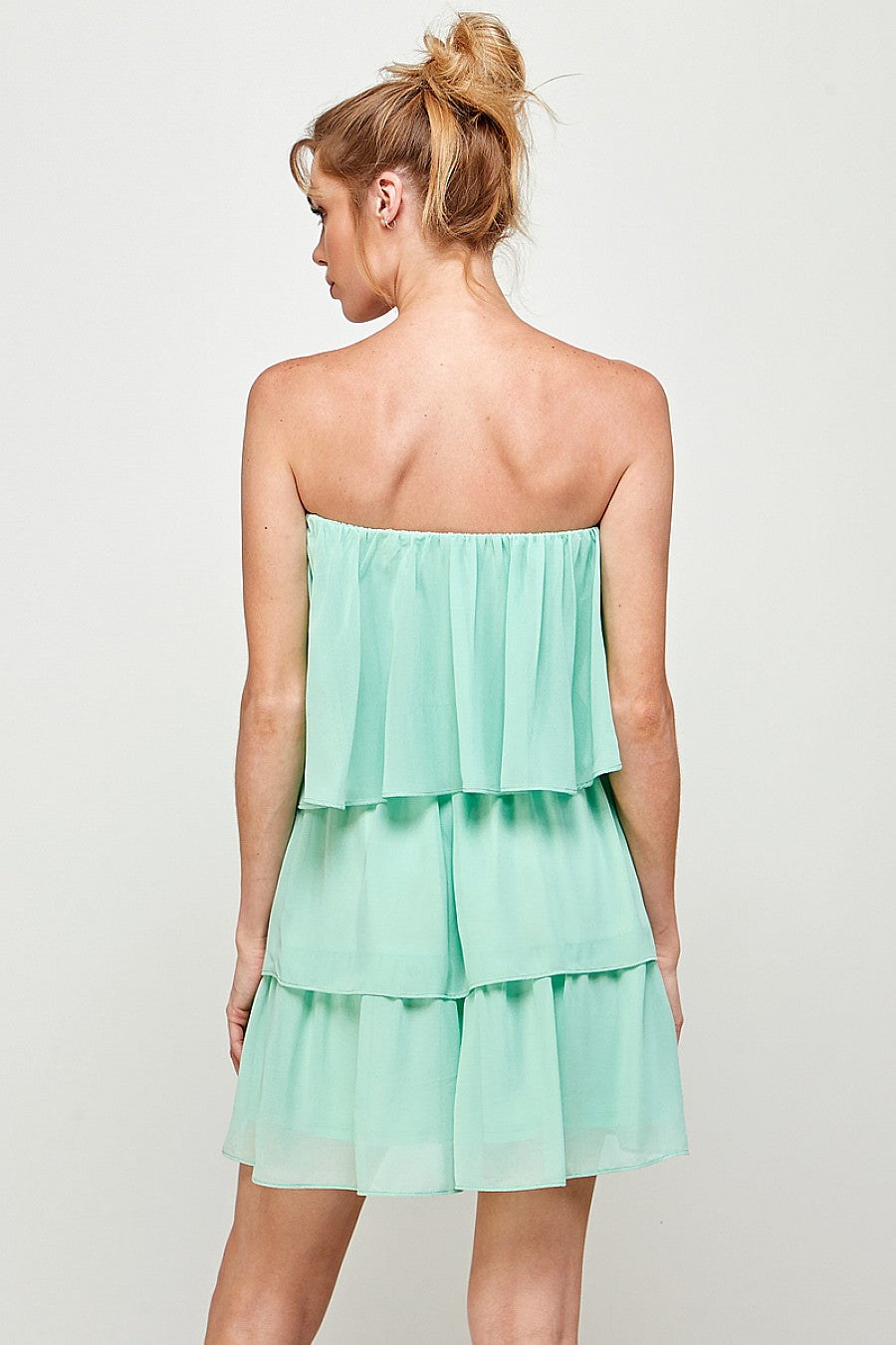 Short Strapless Tiered Mini Dress