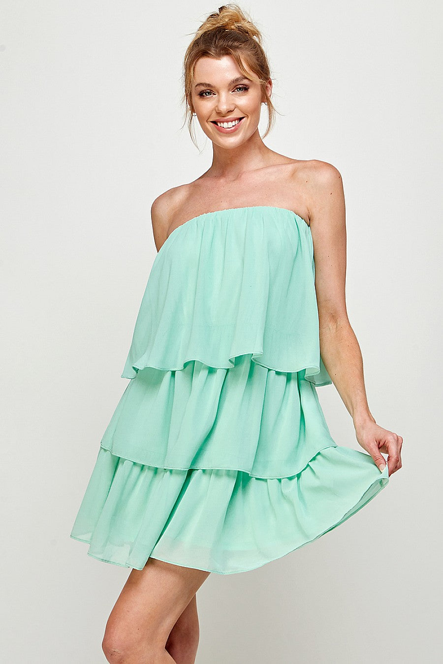 Short Strapless Tiered Mini Dress