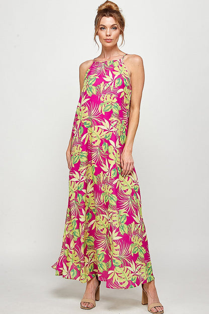 Long Tropical Print Maxi Dress