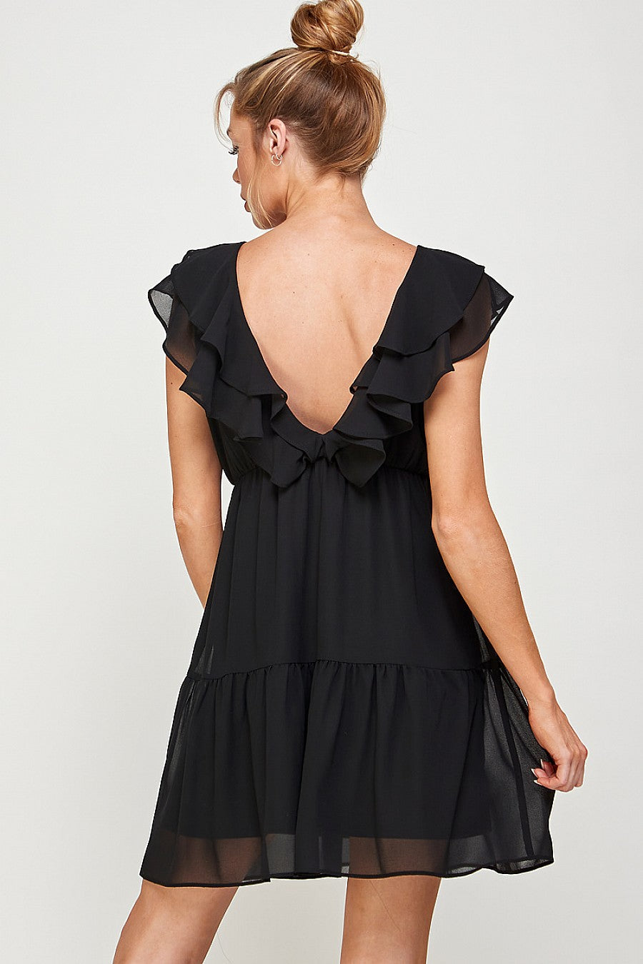 Short V Neck Ruffled Mini Dress