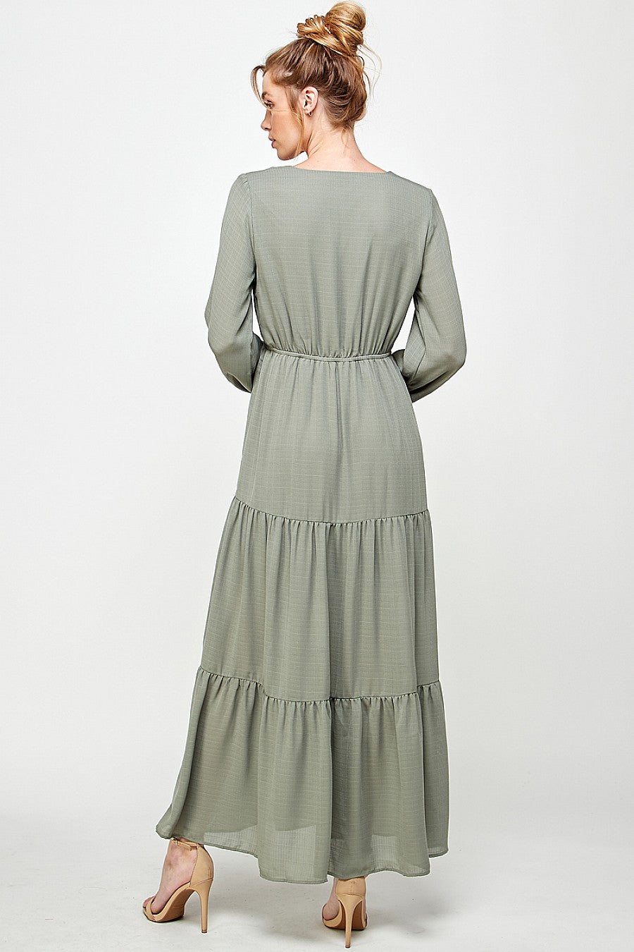 Long Sleeve V Neck Maxi Dress