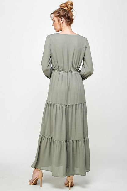 Long Sleeve V Neck Maxi Dress