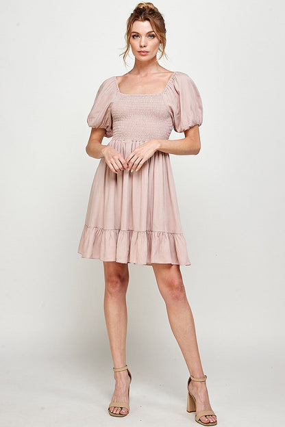 Short Puff Sleeve Square Neck Mini Dress