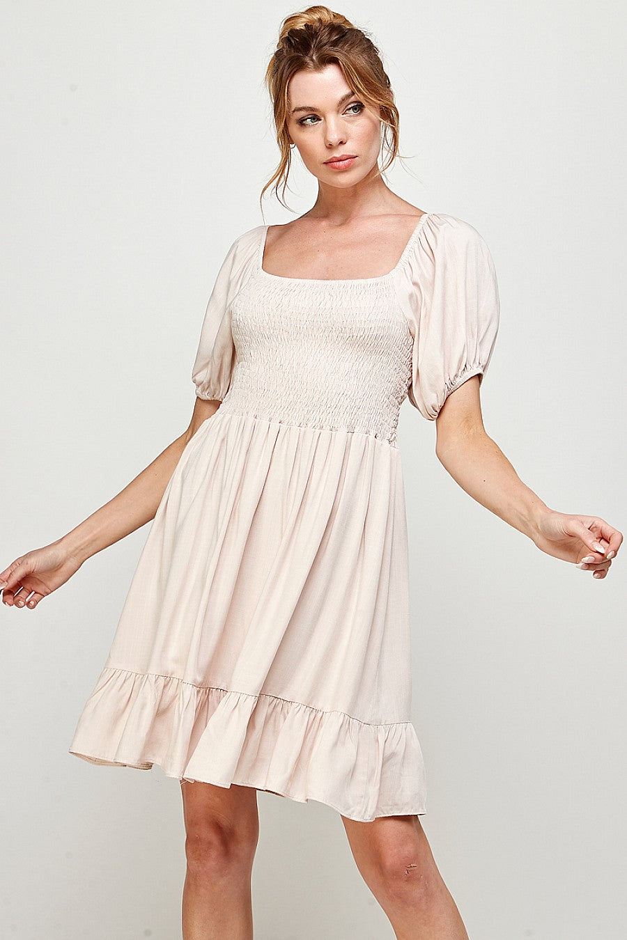 Short Puff Sleeve Square Neck Mini Dress