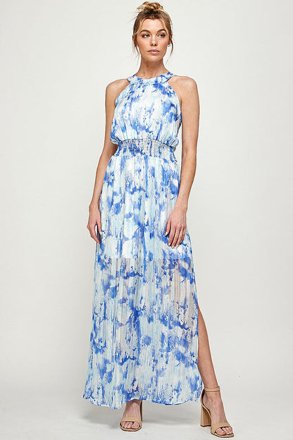 Long Halter Neck Side Slit Maxi Dress